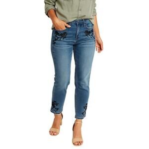 Lucky Brand Women's 2 Crop Jeans Blue Denim Floral Embroidery Boho 27 Inseam